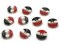 10 13mm Black White and Red Striped Resin Flat Round Plastic Four Hole Buttons